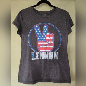 John Lennon Gray Fitted Short Sleeve Graphic Tee, Size XL (Made Small)